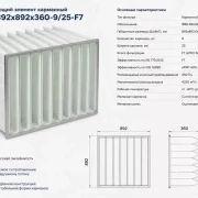 Фильтрующий элемент карманный ФВК-892х892х360-9/25-F7